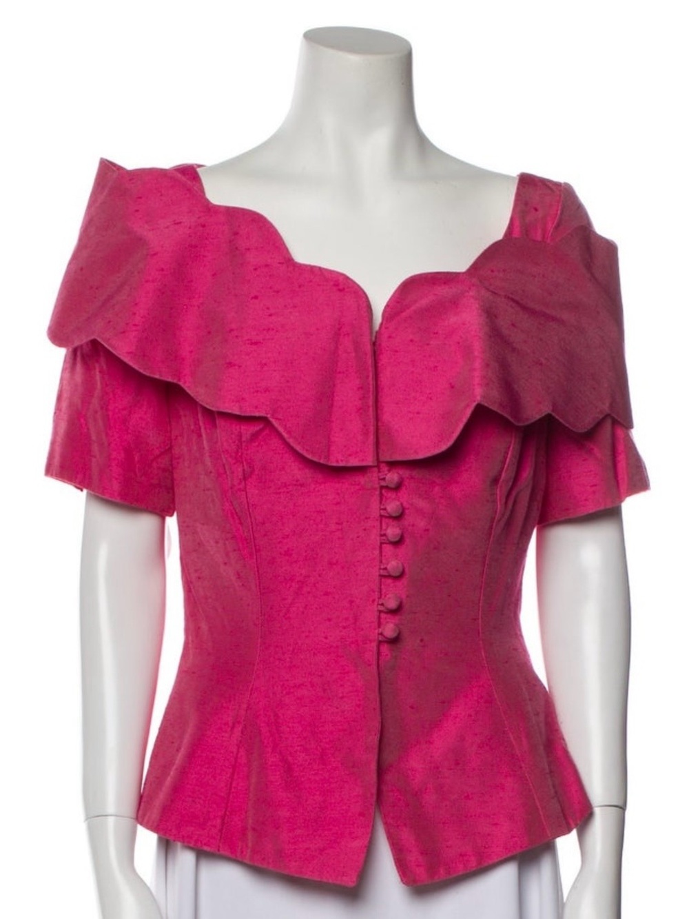 Watters & Watters Hot Pink Scoop Neck Ruffle Peplum Slub Top Sz 10